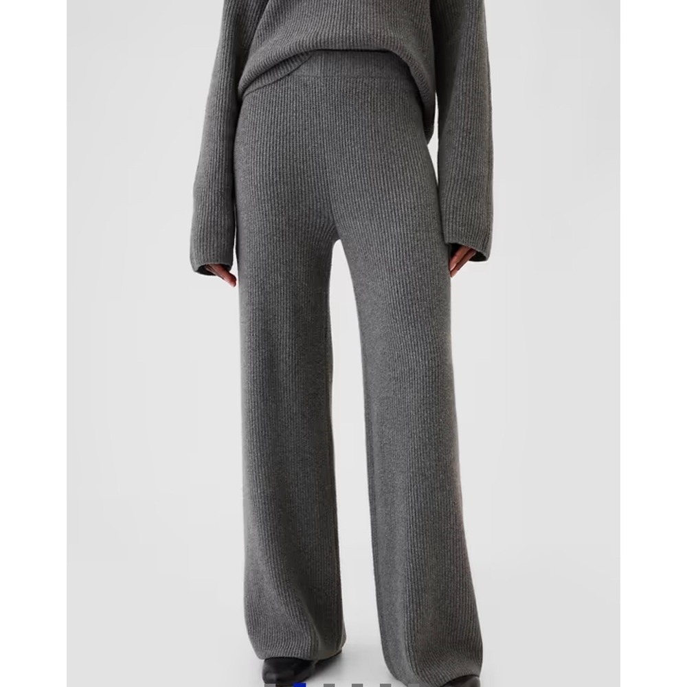 Gap CashSoft Shaker-Stitch Sweater Pants NWT Ribbed Knit Wide Leg sz L Gray